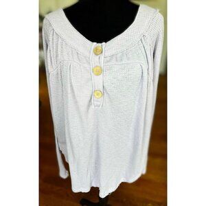 Free People We The Free Henley Top Raw Hem Thermal Waffle Knit sz(XS)